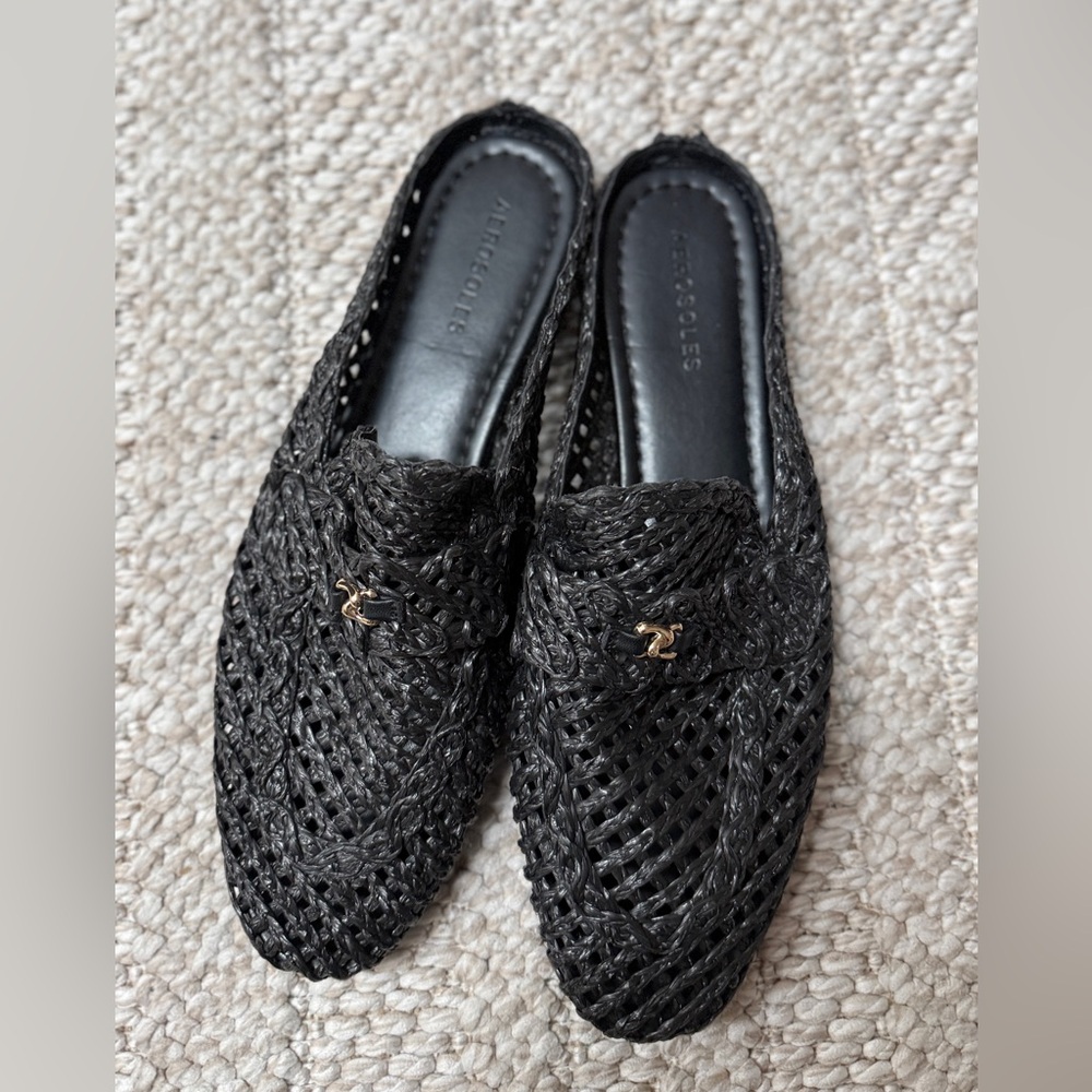 Aerosoles Hour Raffia Loafers – Black with Gold Buckle | Women’s Size 10 - Picture 5 of 6